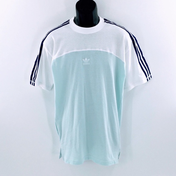 Adidas Originals Mens T Shirt White Teal Colorblock Trefoil Center Logo Sz M - Picture 3 of 14